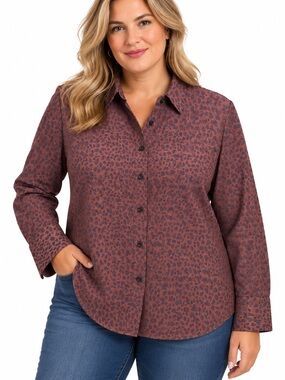 Chico's No Iron Stretch Animal Print Button-Down Shirt Staple Sz 3 (Women’s 16)